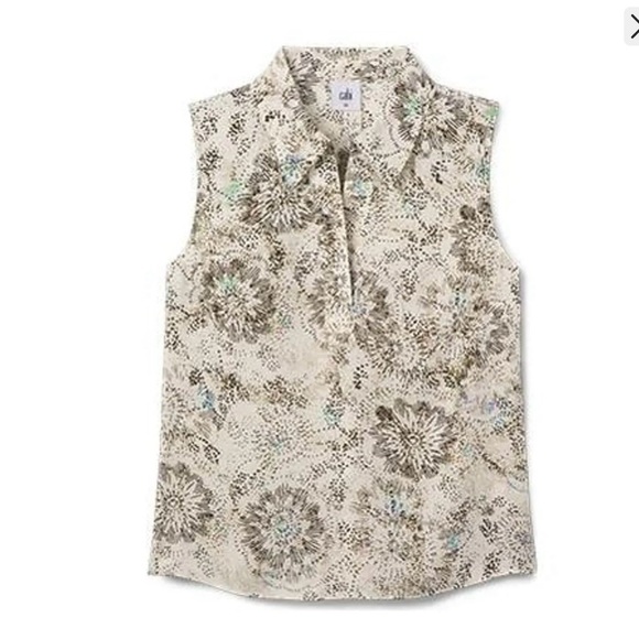 CAbi Tops - CAbi Fireworks sleeveless  Cream and Brown Floral Blouse